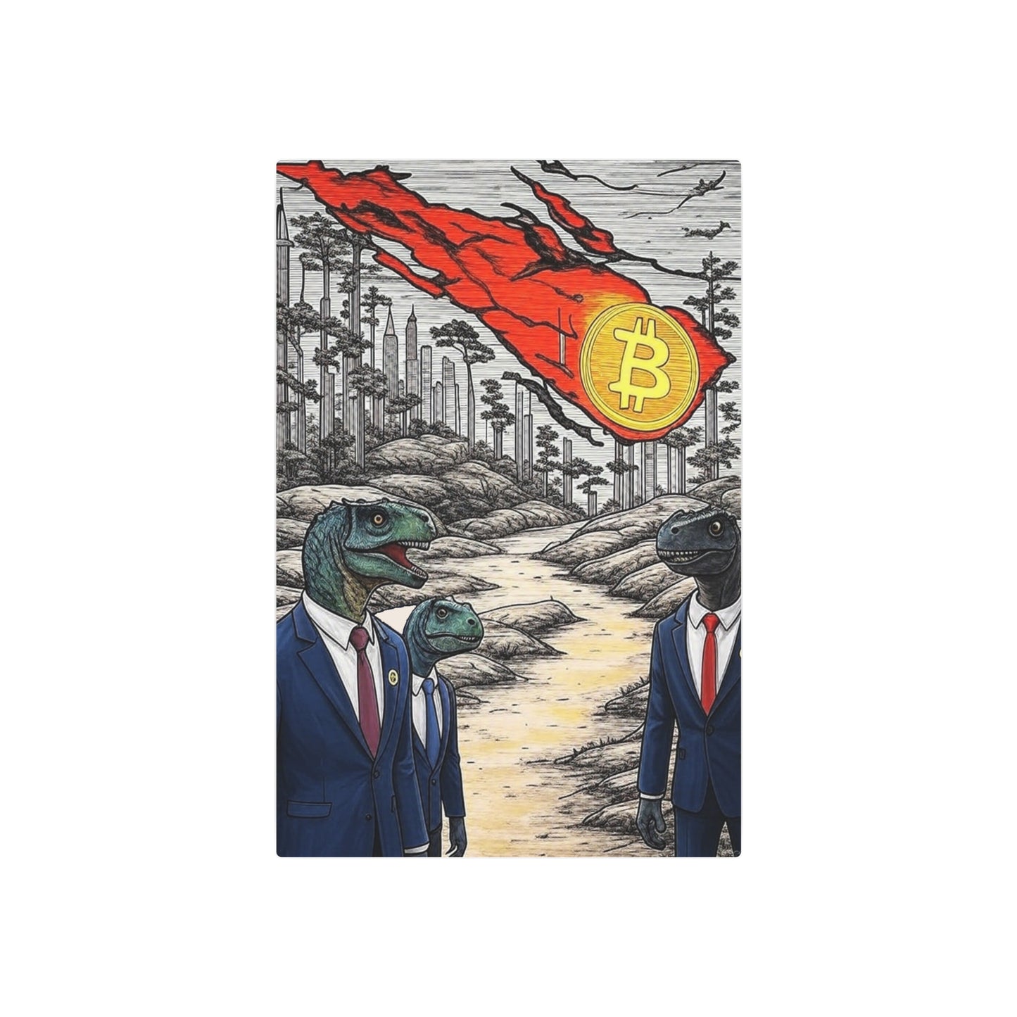 Bitcoin Is Coming For Dinosaur Politicians - Unique Crypto Wall Decor - Limited to 21 20x30 Metal Panels