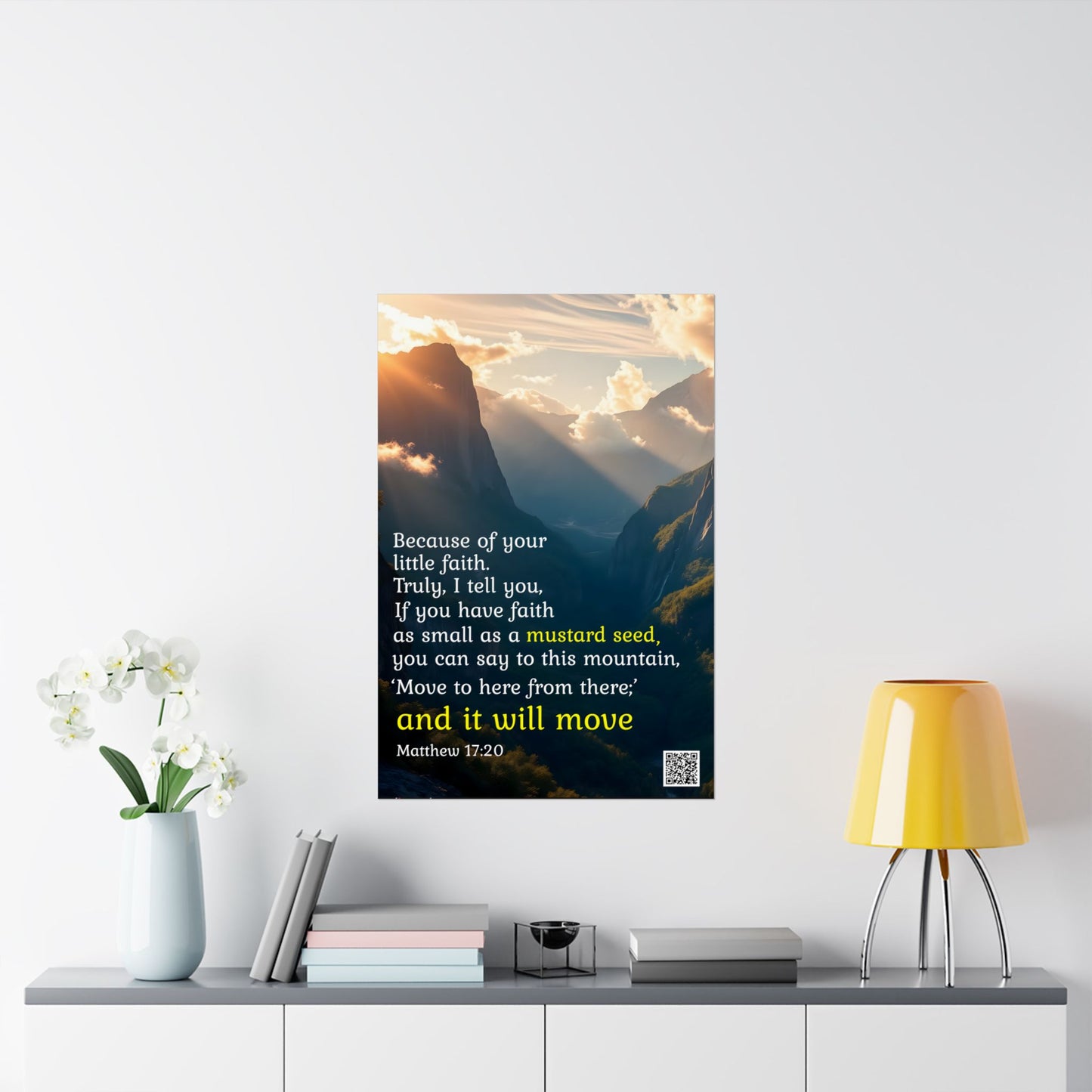 Matthew 17:20 Faith Art Design WITH Interactive Content - scan QR for the art to animate - mustard seed of faith - Inspirational Faith Decor