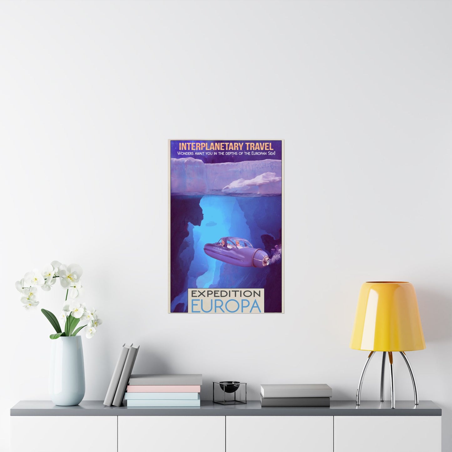 Interplanetary Travel Matte Vertical Poster - Expedition Europa Decor Modern Futuristic Blend