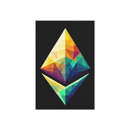 Ethereum Logo Crystal Colored Geometric Metal Art Panel for Modern Decor ETH Cryptocurrency Art