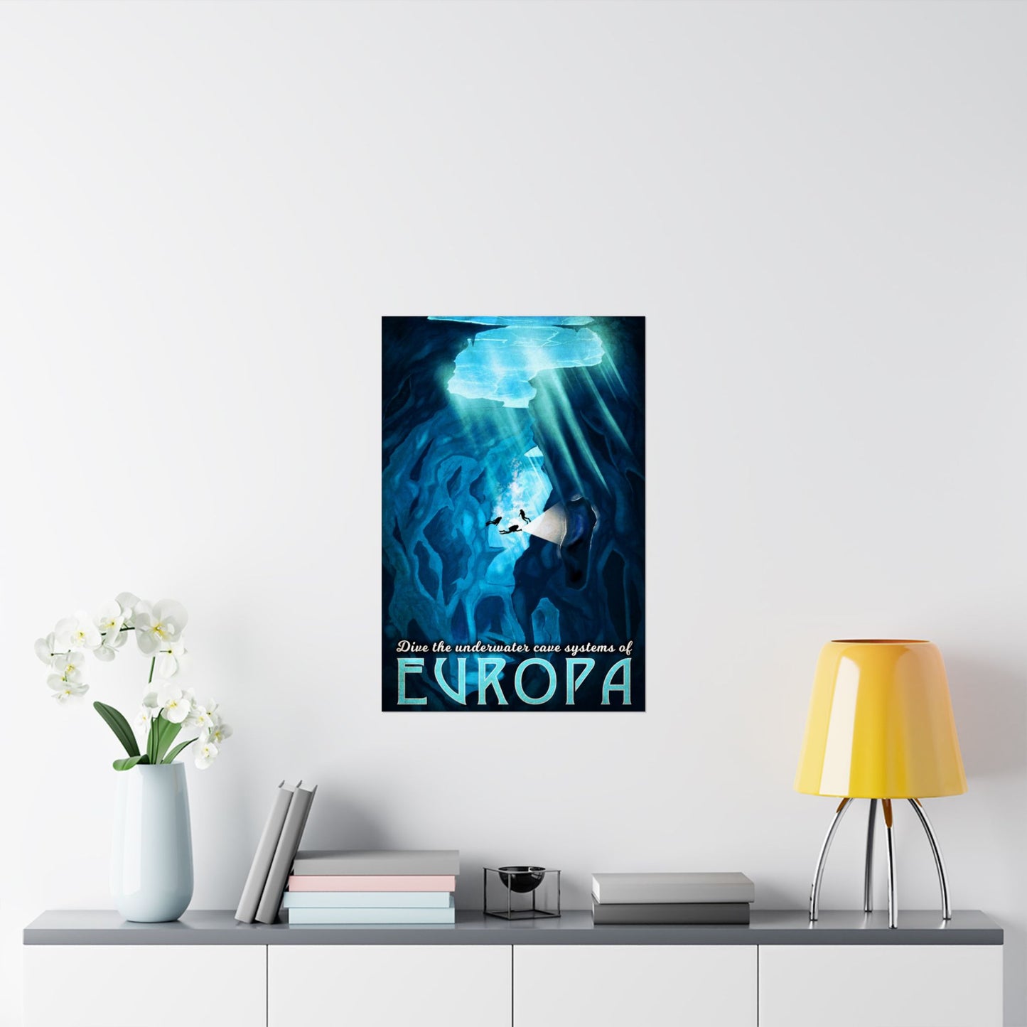 Underwater Adventure Matte Vertical Posters - Dive into Europa's Cave Systems