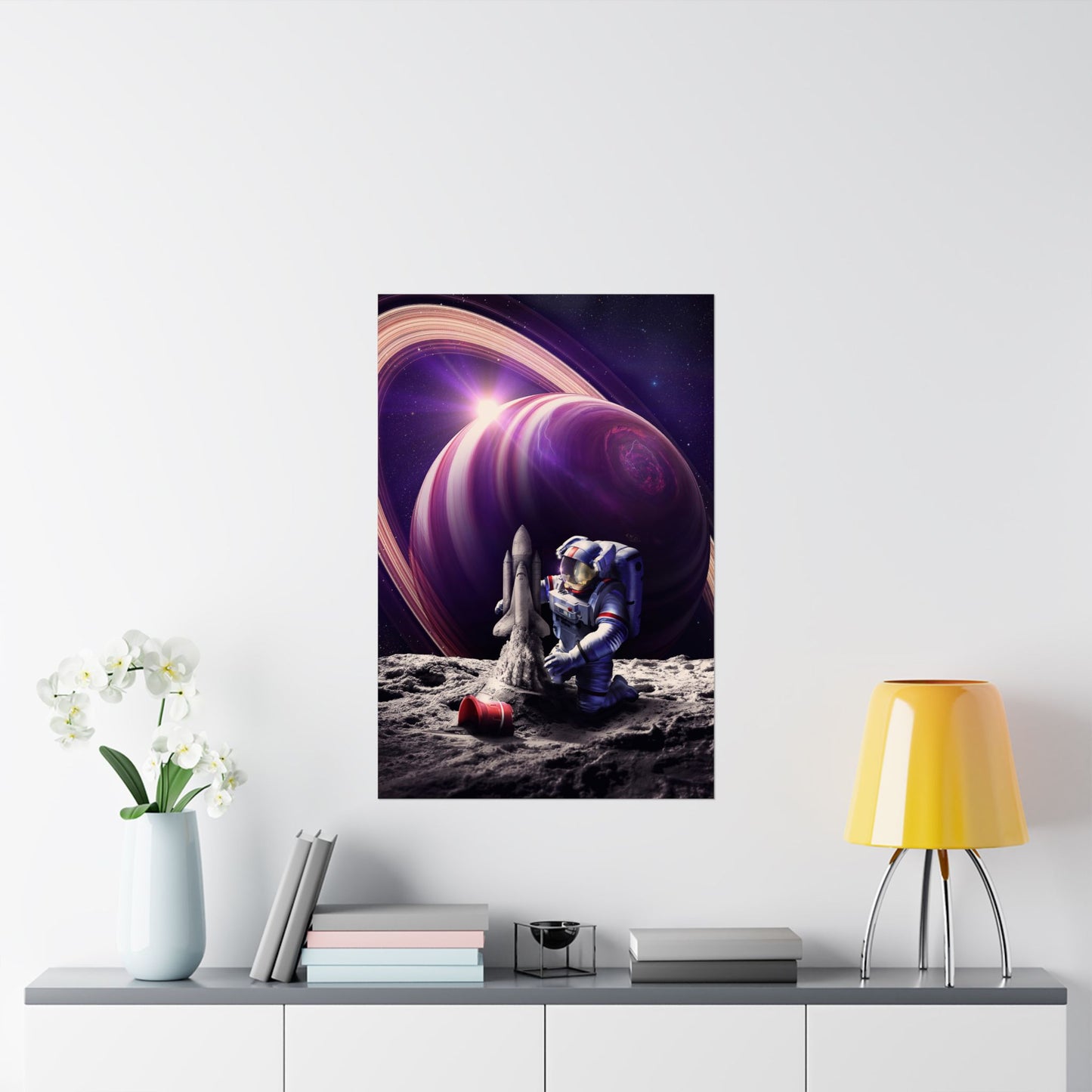 Astronaut Space Sandcastle Adventure Matte Poster - Cosmic Decor for Sci-Fi Lovers