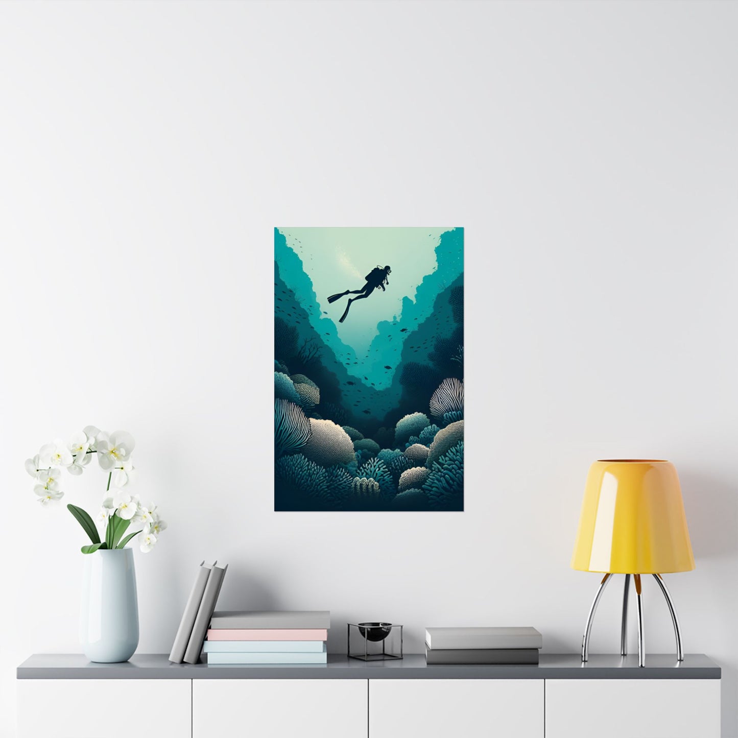 Underwater Exploration SCUBA Diving a Coral Reef System Matte Vertical Poster - Ocean Life Wall Art