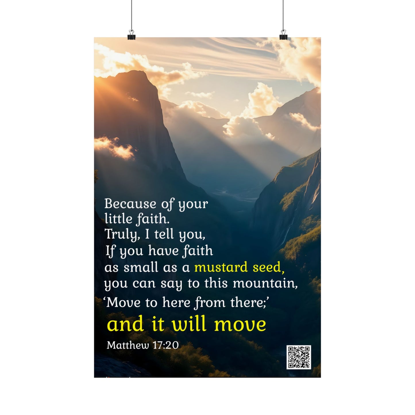 Matthew 17:20 Faith Art Design WITH Interactive Content - scan QR for the art to animate - mustard seed of faith - Inspirational Faith Decor