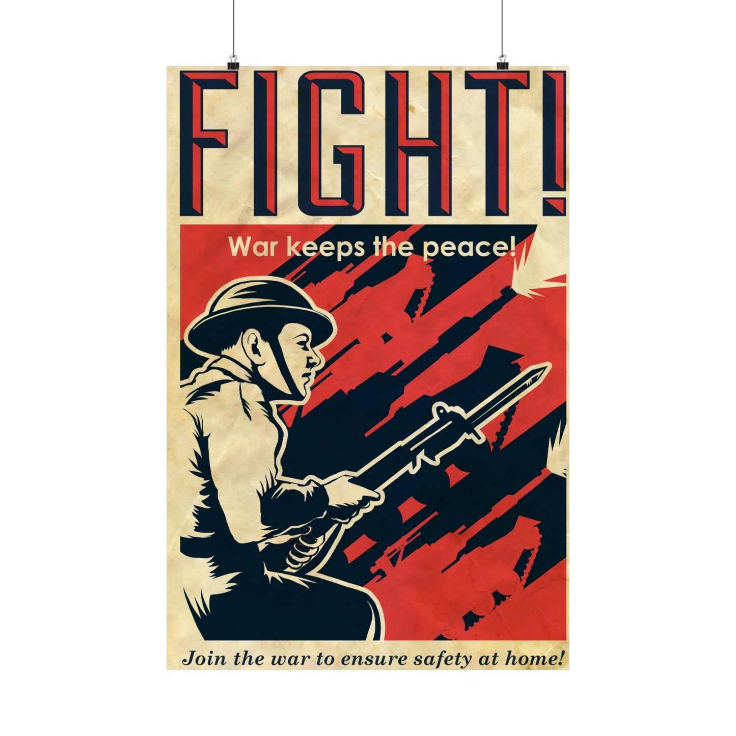 Vintage WW2 Style Propaganda Art Fight! War Keeps the Peace Poster - Matte Vertical Wall Art