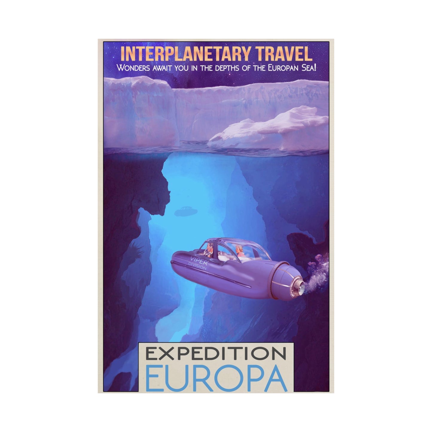 Interplanetary Travel Matte Vertical Poster - Expedition Europa Decor Modern Futuristic Blend