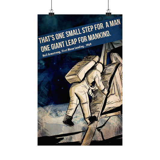 Neil Armstrong Apollo 11 Moon Landing NASA Quote Inspirational Matte Vertical Poster - That's One Small Step for a Man Space Decor