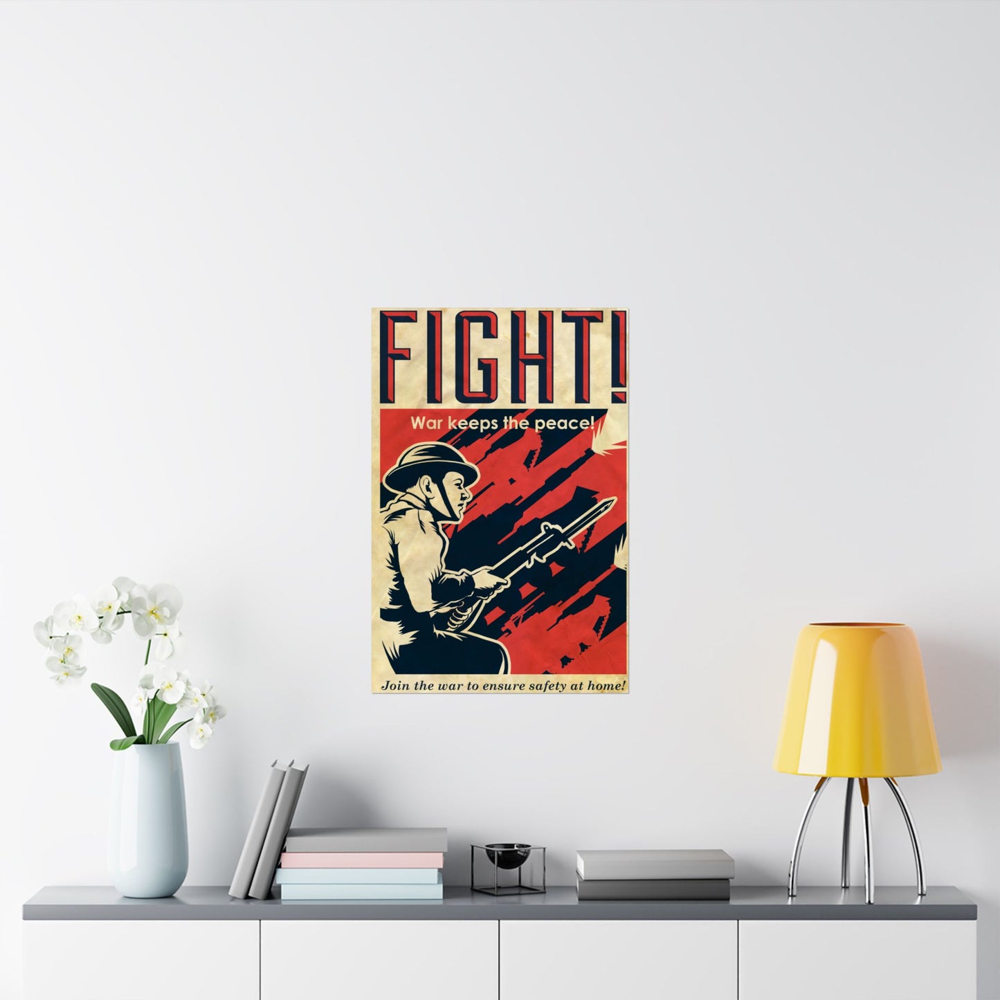 Vintage WW2 Style Propaganda Art Fight! War Keeps the Peace Poster - Matte Vertical Wall Art