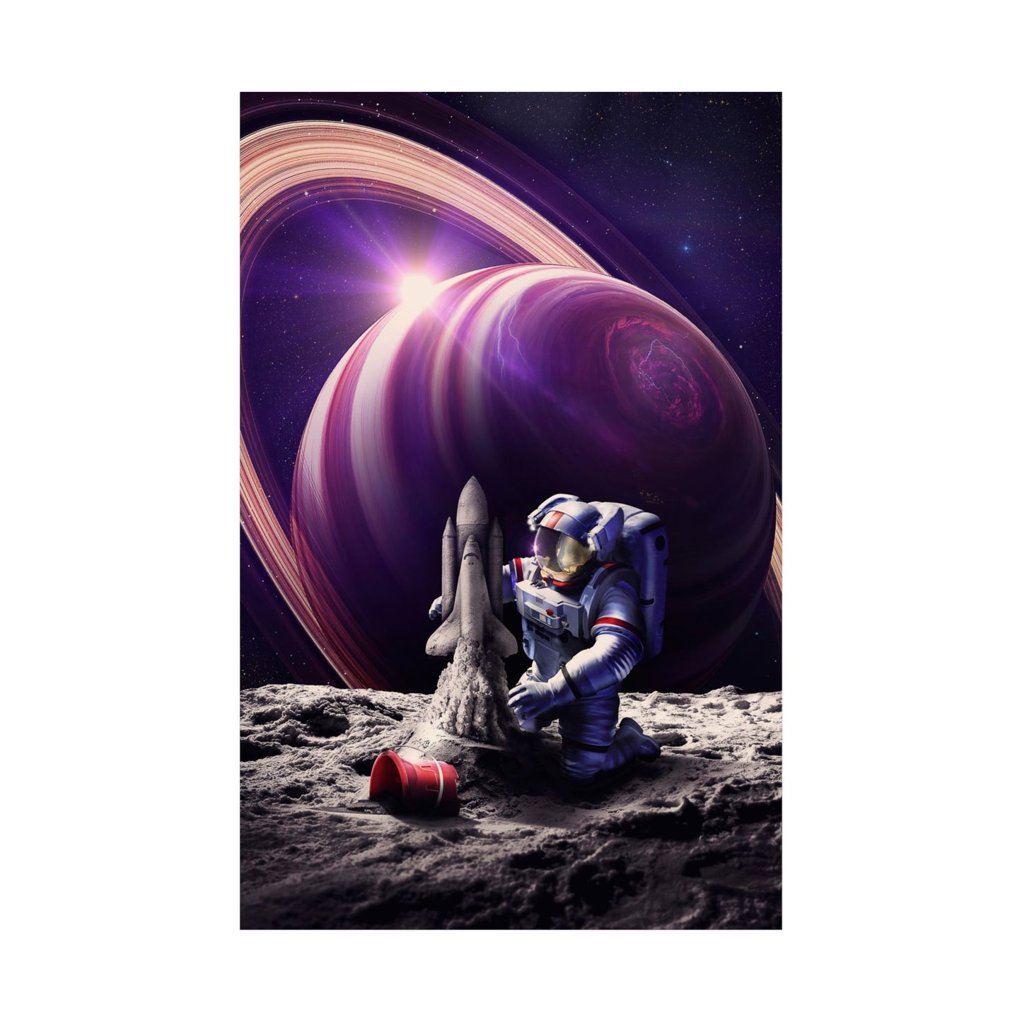 Astronaut Space Sandcastle Adventure Matte Poster - Cosmic Decor for Sci-Fi Lovers