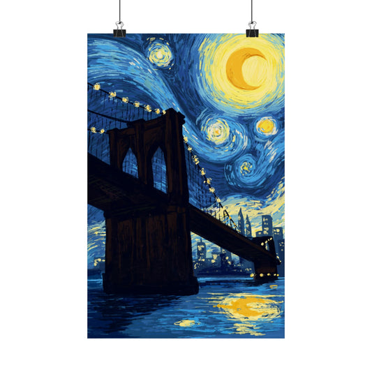 Starry Night Brooklyn Bridge Van Gogh Style Art Matte Poster Print - Artistic Home Decor