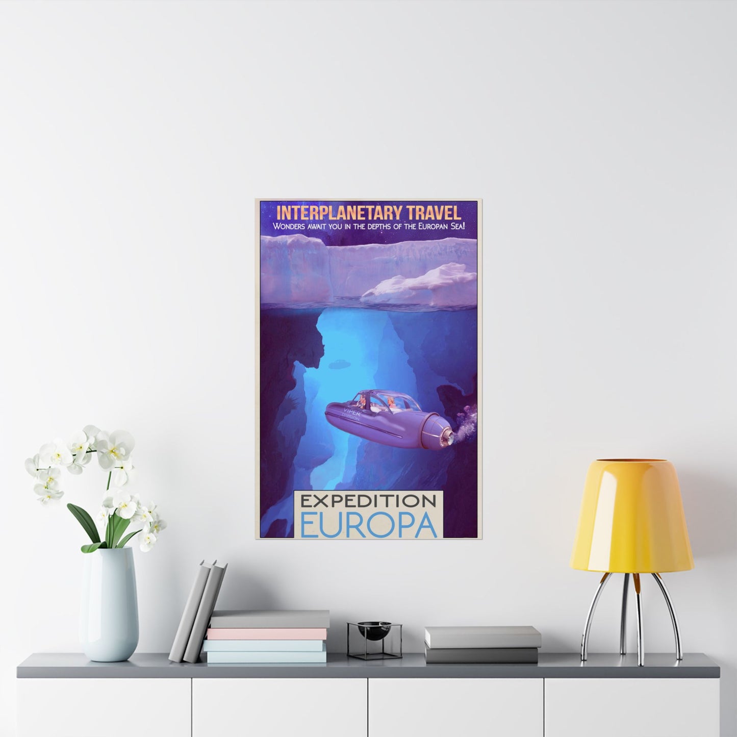 Interplanetary Travel Matte Vertical Poster - Expedition Europa Decor Modern Futuristic Blend