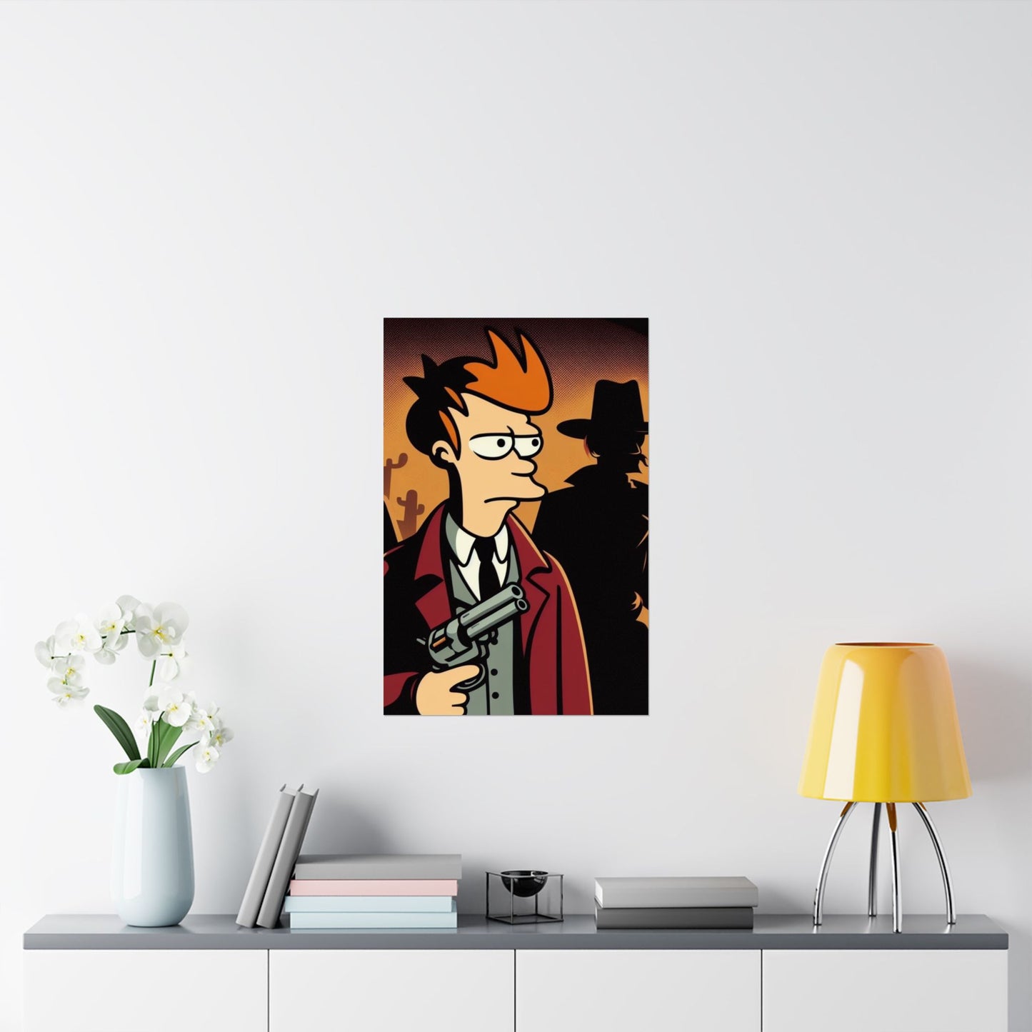 Futurama Philip Fry as Wyatt Earp Tombstone Art Poster Print Vintage Western-Themed Matte Vertical Posters - Retro Cartoon Gunman Artwork