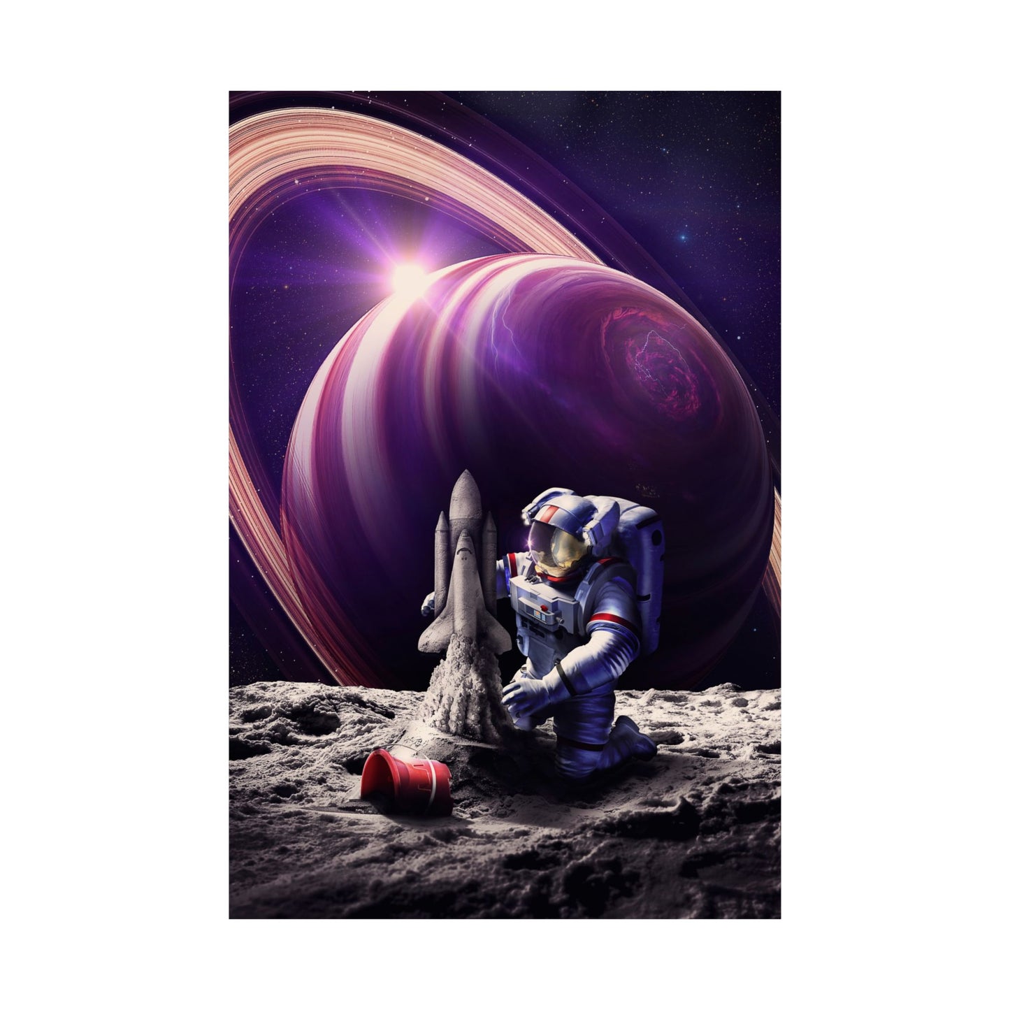 Astronaut Space Sandcastle Adventure Matte Poster - Cosmic Decor for Sci-Fi Lovers