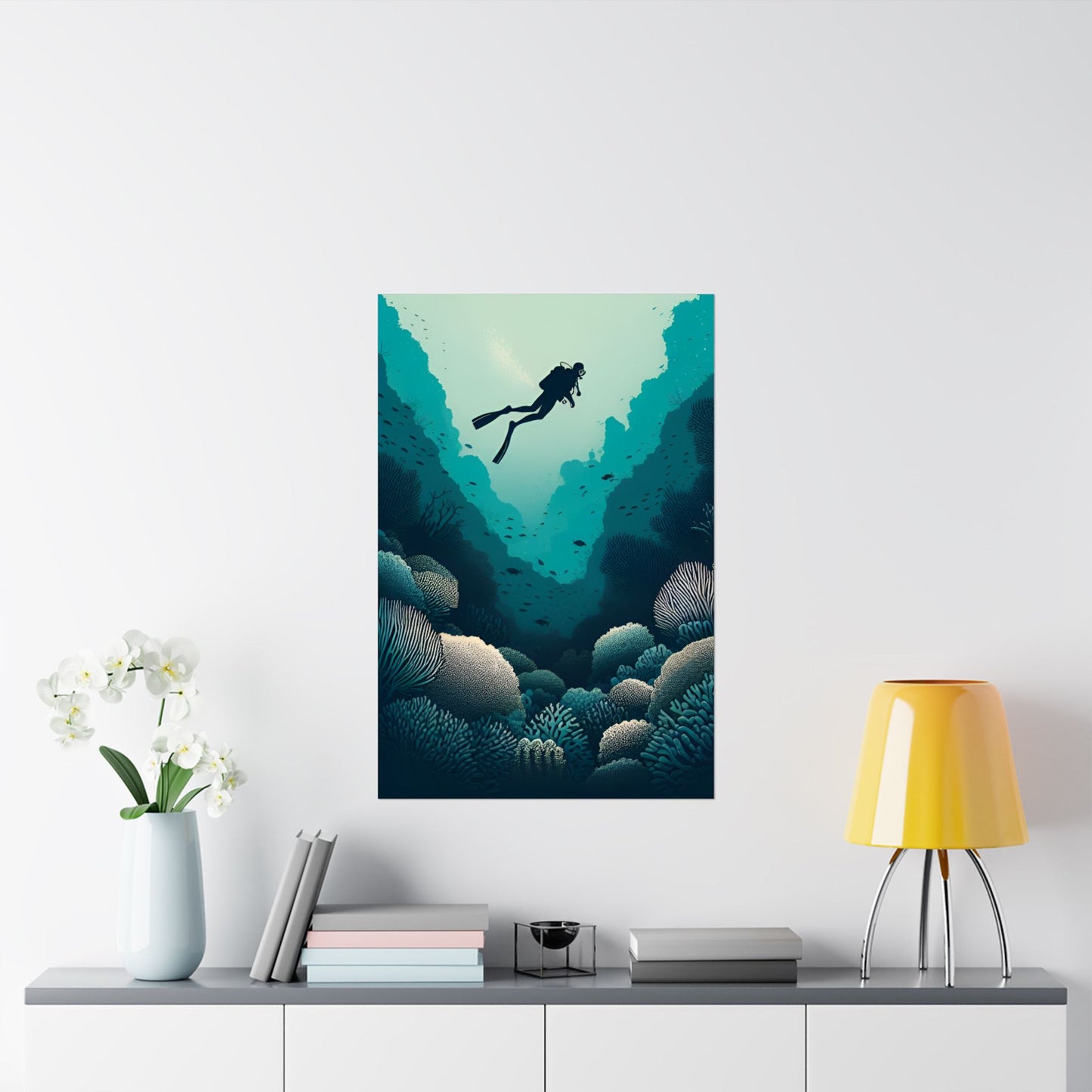 Underwater Exploration SCUBA Diving a Coral Reef System Matte Vertical Poster - Ocean Life Wall Art