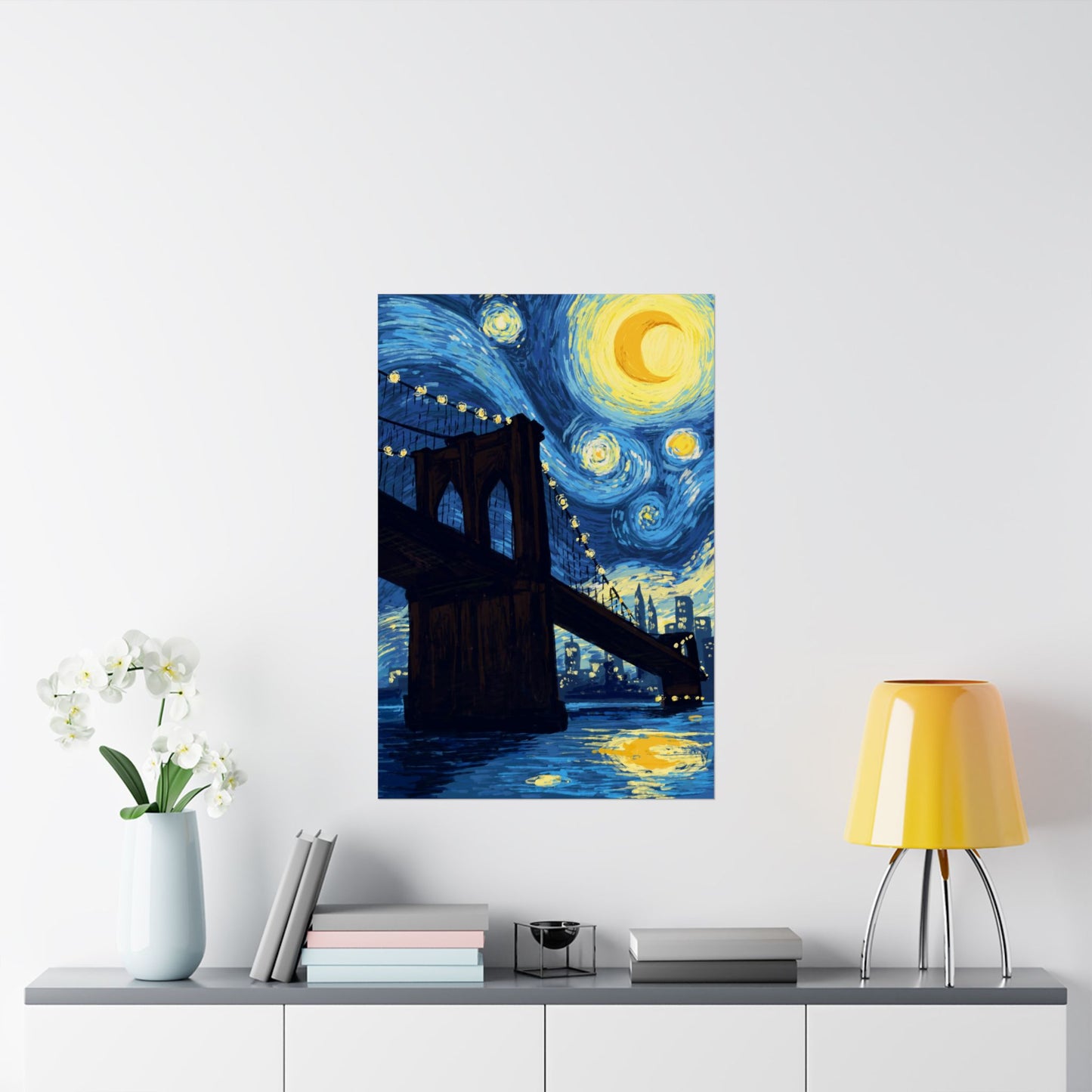 Starry Night Brooklyn Bridge Van Gogh Style Art Matte Poster Print - Artistic Home Decor