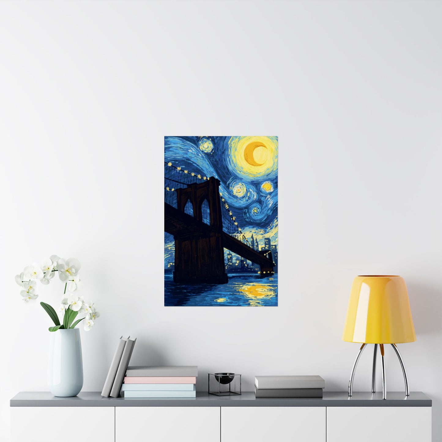 Starry Night Brooklyn Bridge Van Gogh Style Art Matte Poster Print - Artistic Home Decor