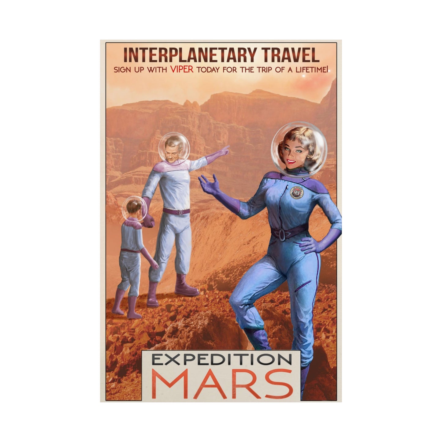 Retro Interplanetary Travel Poster - Mars Expedition Art Print VIPER Vast Interplanetary Expedition and Research NASA Style Futuristic