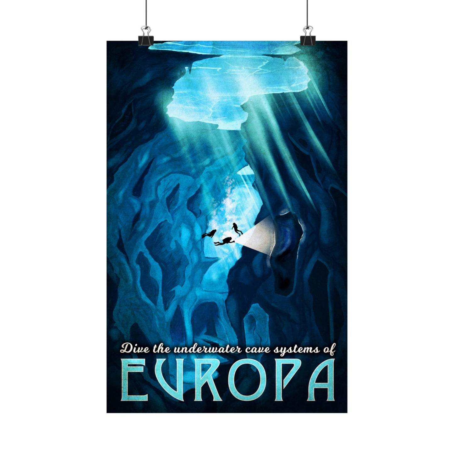 Underwater Adventure Matte Vertical Posters - Dive into Europa's Cave Systems