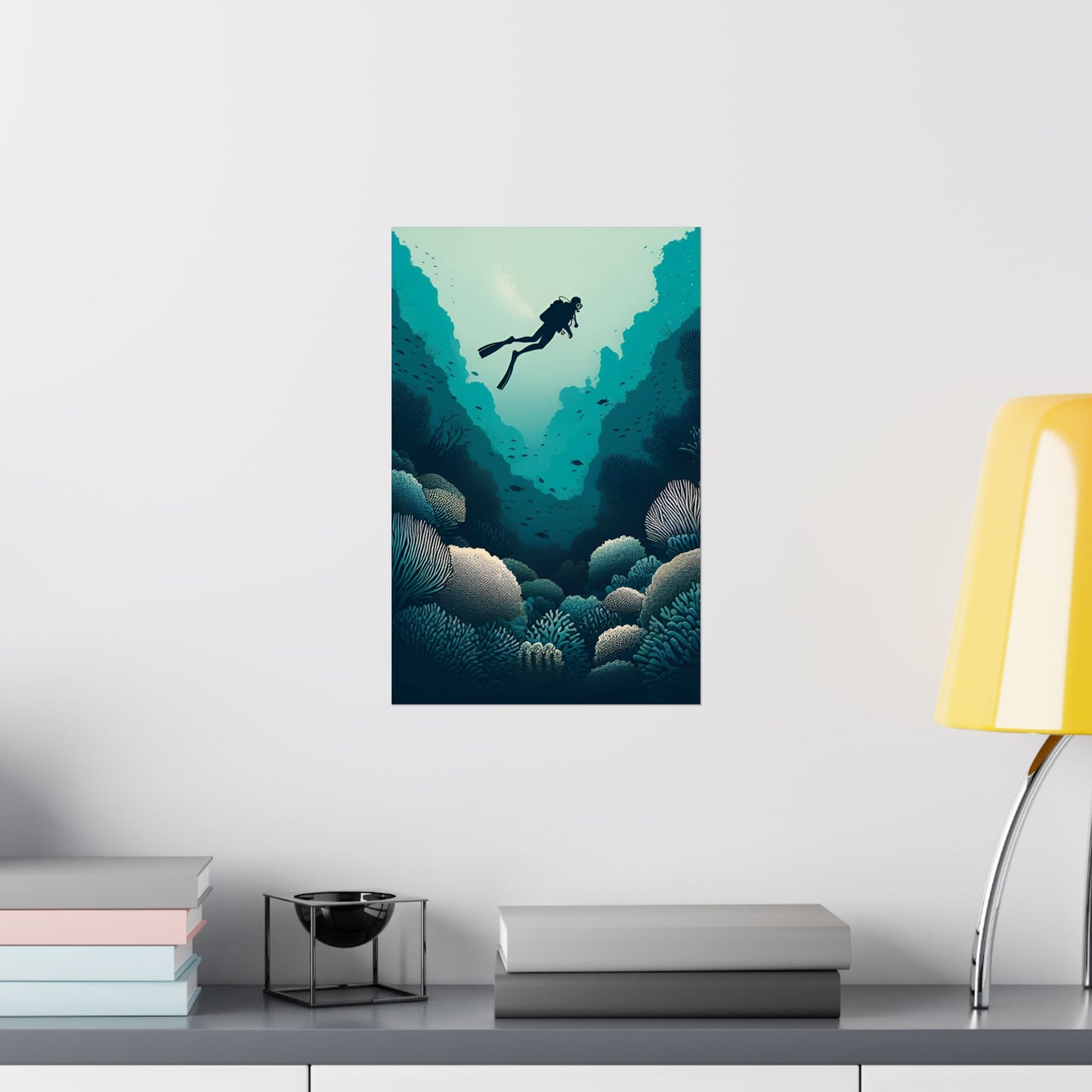 Underwater Exploration SCUBA Diving a Coral Reef System Matte Vertical Poster - Ocean Life Wall Art