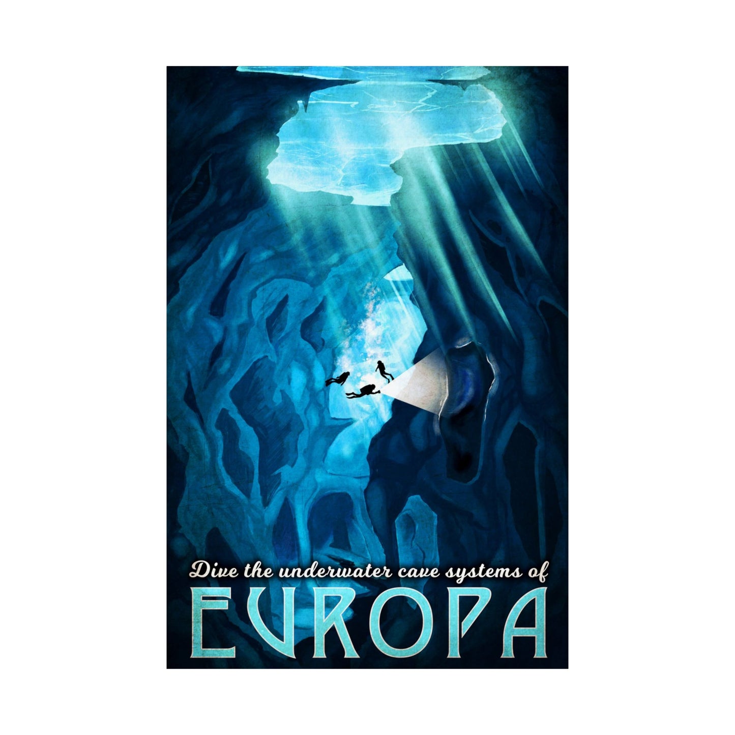 Underwater Adventure Matte Vertical Posters - Dive into Europa's Cave Systems