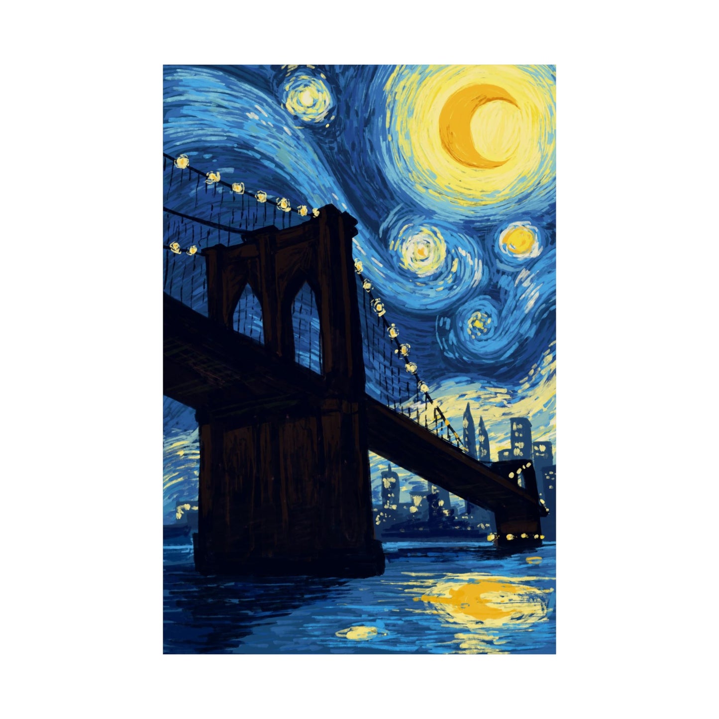 Starry Night Brooklyn Bridge Van Gogh Style Art Matte Poster Print - Artistic Home Decor