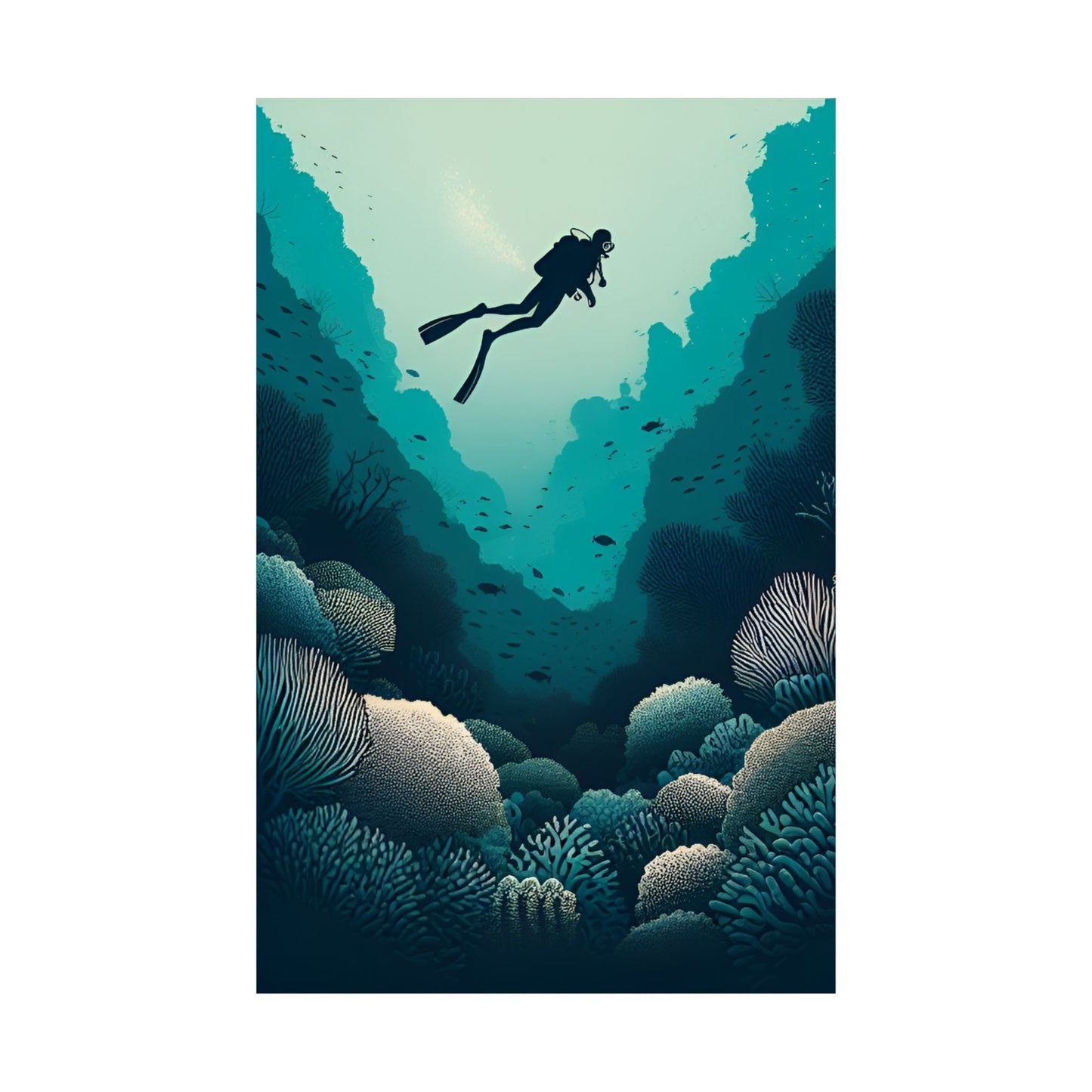 Underwater Exploration SCUBA Diving a Coral Reef System Matte Vertical Poster - Ocean Life Wall Art