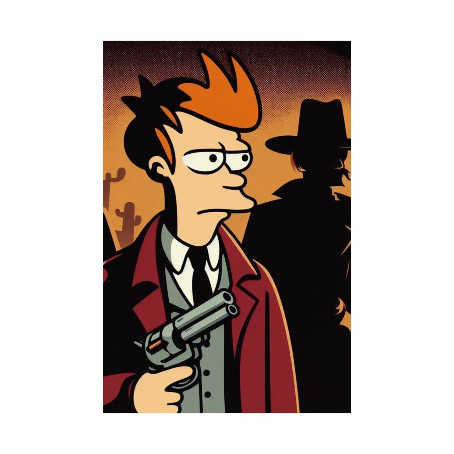 Futurama Philip Fry as Wyatt Earp Tombstone Art Poster Print Vintage Western-Themed Matte Vertical Posters - Retro Cartoon Gunman Artwork