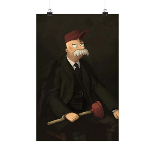 Futurama Scruffy The Janitor as Teddy Roosevelt Famous Presidential Portrait Matte Vertical Poster