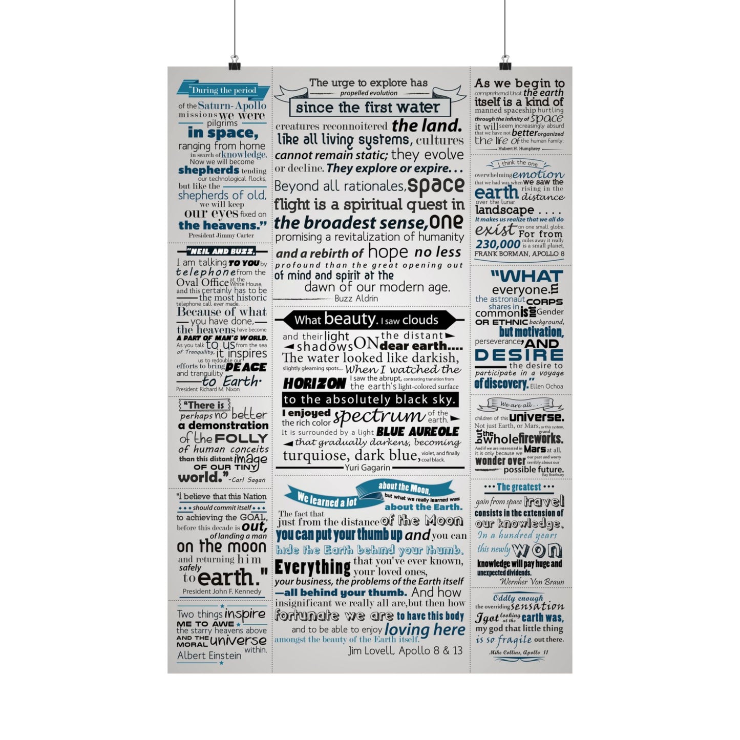 NASA Apollo Mission Space Quotes Inspiring Space Exploration Matte Vertical Poster - Motivational Wall Art