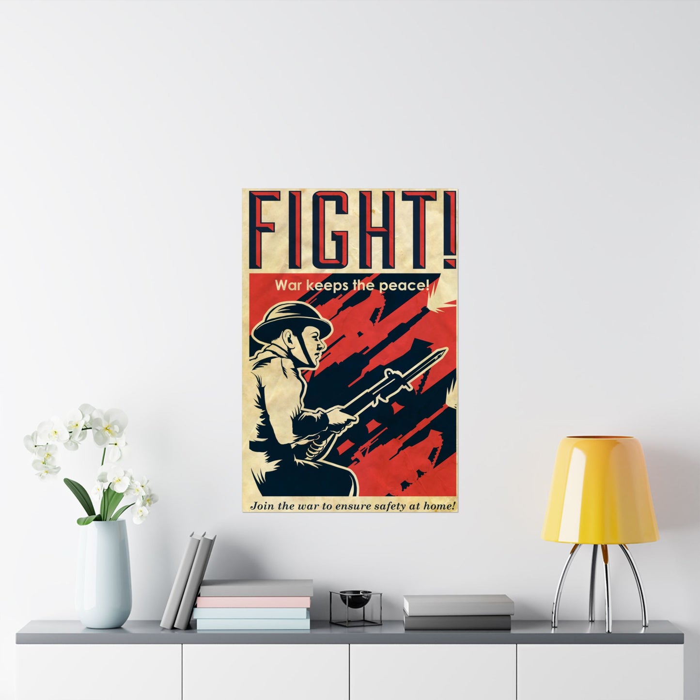 Vintage WW2 Style Propaganda Art Fight! War Keeps the Peace Poster - Matte Vertical Wall Art