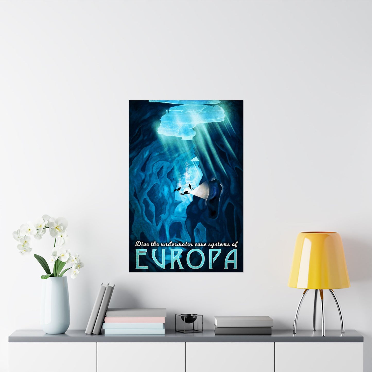 Underwater Adventure Matte Vertical Posters - Dive into Europa's Cave Systems