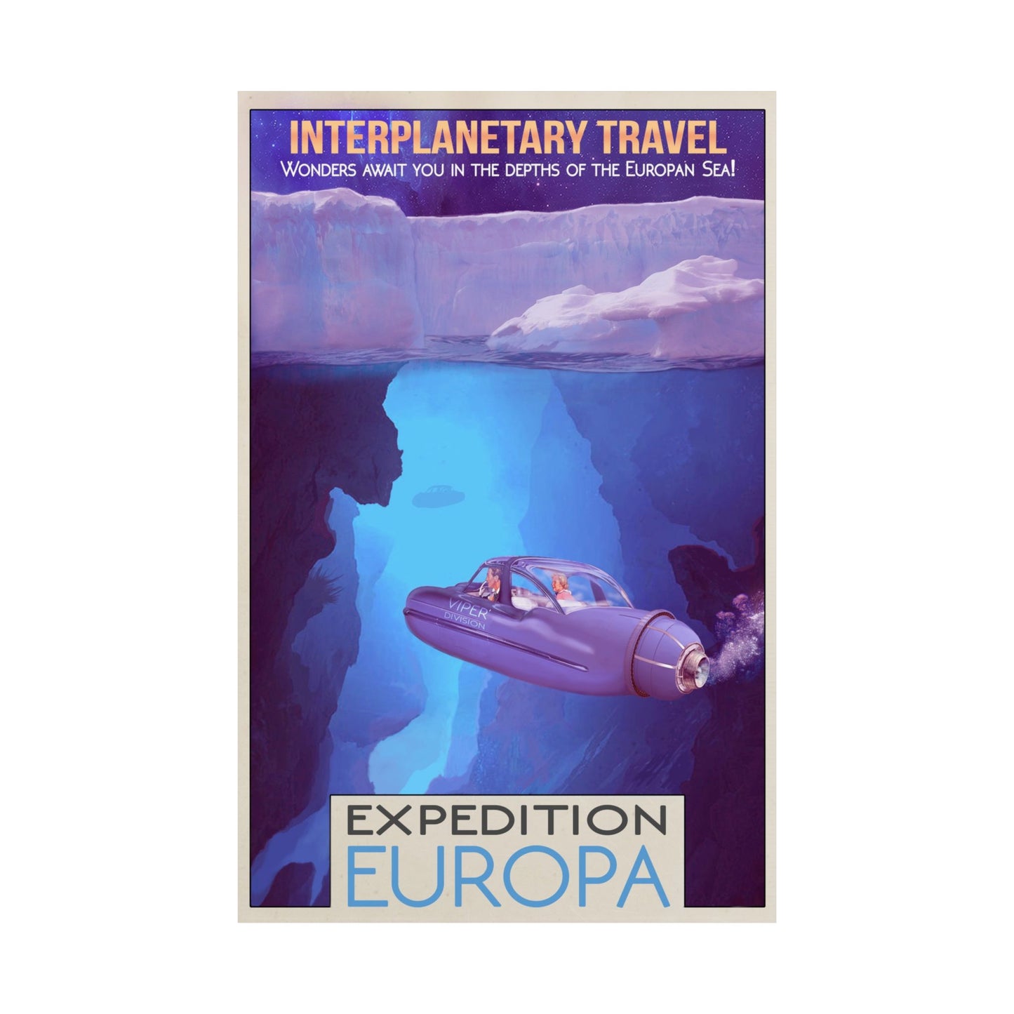 Interplanetary Travel Matte Vertical Poster - Expedition Europa Decor Modern Futuristic Blend