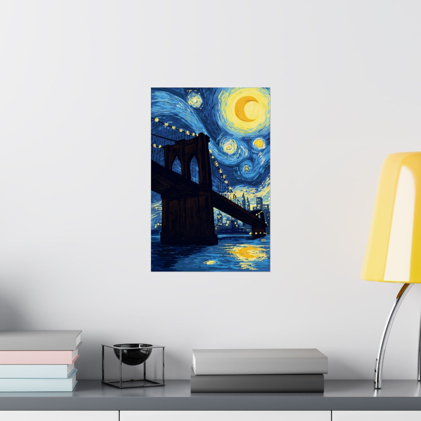 Starry Night Brooklyn Bridge Van Gogh Style Art Matte Poster Print - Artistic Home Decor