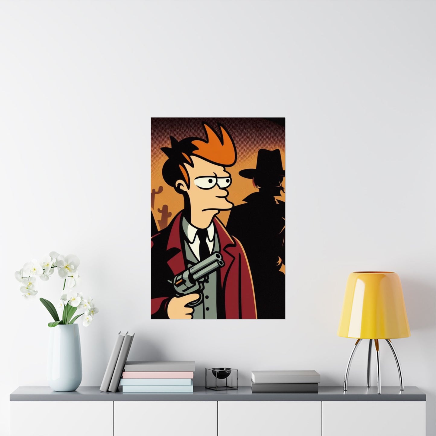 Futurama Philip Fry as Wyatt Earp Tombstone Art Poster Print Vintage Western-Themed Matte Vertical Posters - Retro Cartoon Gunman Artwork