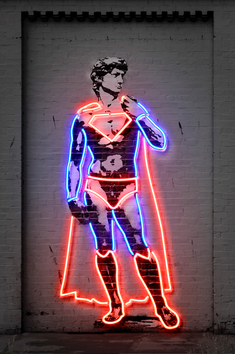 David Statue Superhero Neon Art