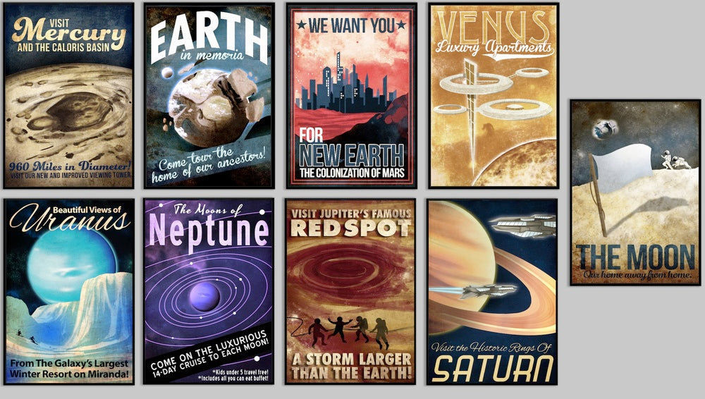 SKU: FUTURESETOF9 Futuristic Planet Series Poster Collection, set of 9, PRINT Format