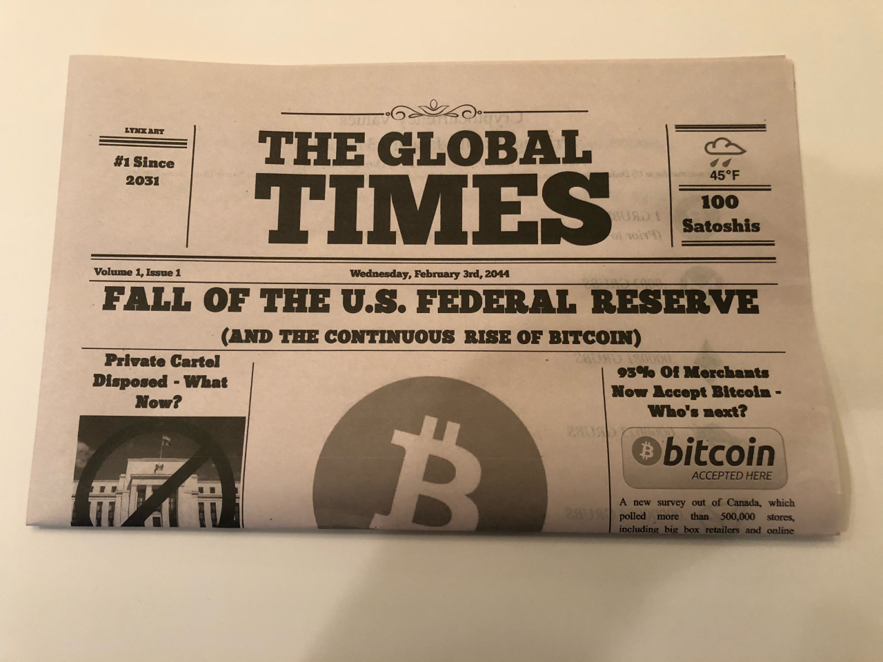 The Global Times, Vol 1 Issue 1 Newspaper, Year 2044